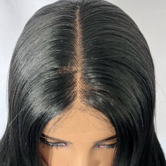 28” Long Black Straight Premium Fiber Lace Front Wig / Daily Wear or Events - Picture 3 of 6